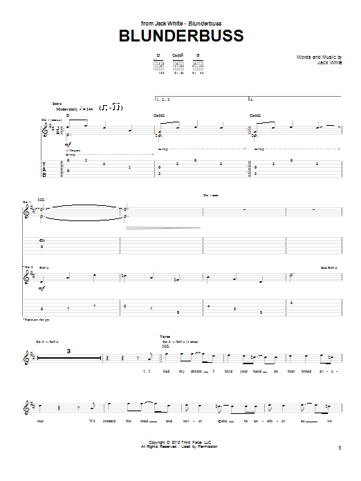 Jack White Blunderbuss Sheet Music Notes & Chords for Guitar Tab - Download or Print PDF