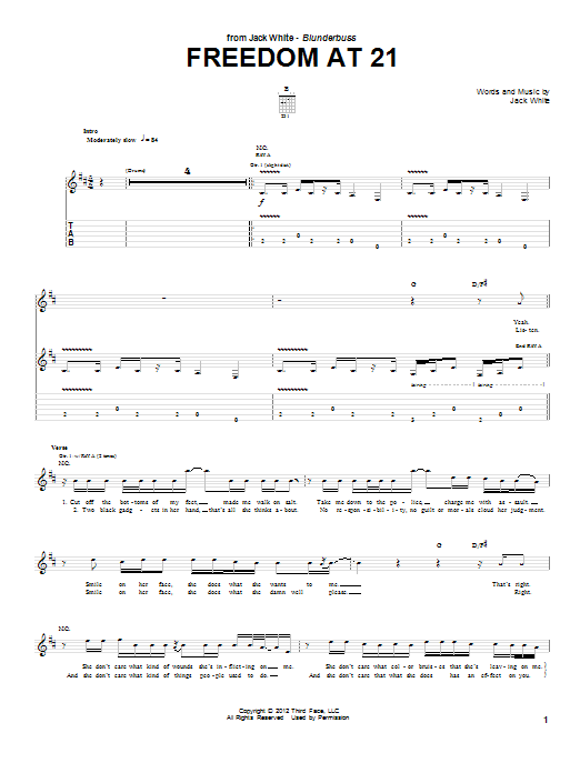 Jack White Freedom At 21 Sheet Music Notes & Chords for Guitar Tab - Download or Print PDF