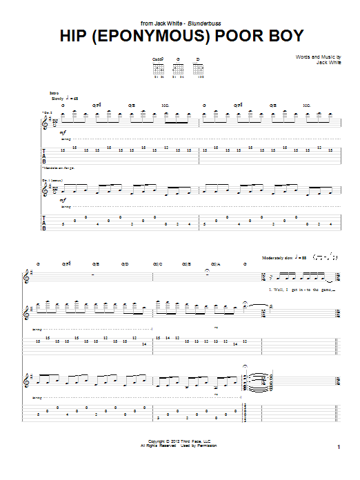 Jack White Hip (Eponymous) Poor Boy Sheet Music Notes & Chords for Guitar Tab - Download or Print PDF