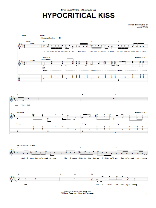 Jack White Hypocritical Kiss Sheet Music Notes & Chords for Guitar Tab - Download or Print PDF