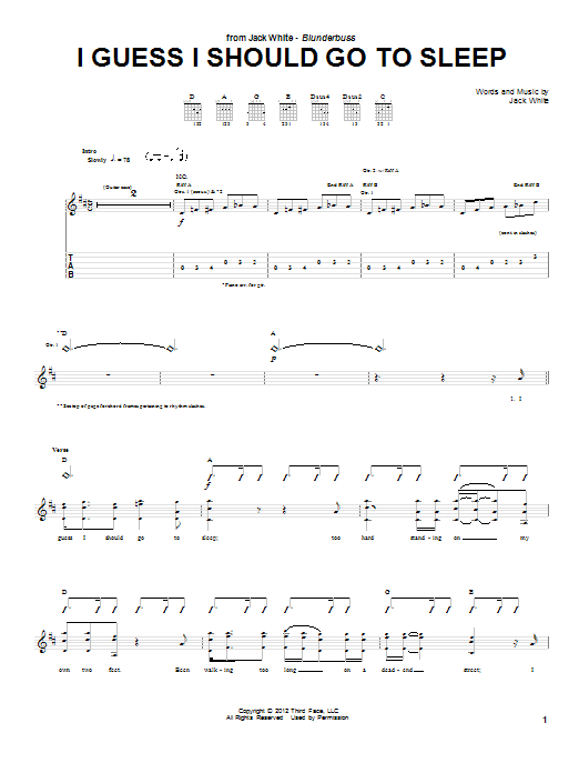 Jack White I Guess I Should Go To Sleep Sheet Music Notes & Chords for Guitar Tab - Download or Print PDF