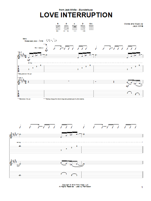 Jack White Love Interruption Sheet Music Notes & Chords for Piano, Vocal & Guitar (Right-Hand Melody) - Download or Print PDF