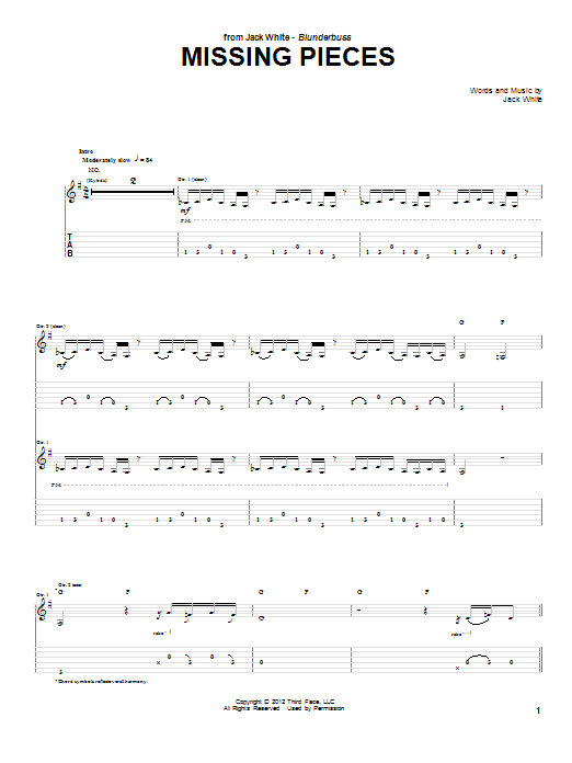 Jack White Missing Pieces Sheet Music Notes & Chords for Guitar Tab - Download or Print PDF