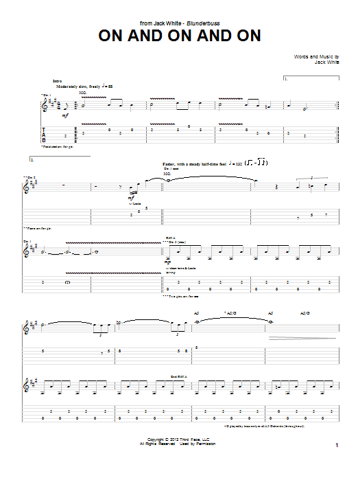 Jack White On And On And On Sheet Music Notes & Chords for Guitar Tab - Download or Print PDF