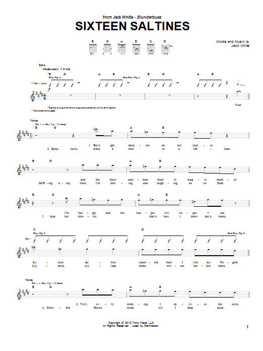 Jack White Sixteen Saltines Sheet Music Notes & Chords for Guitar Tab - Download or Print PDF