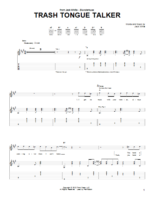 Jack White Trash Tongue Talker Sheet Music Notes & Chords for Guitar Tab - Download or Print PDF