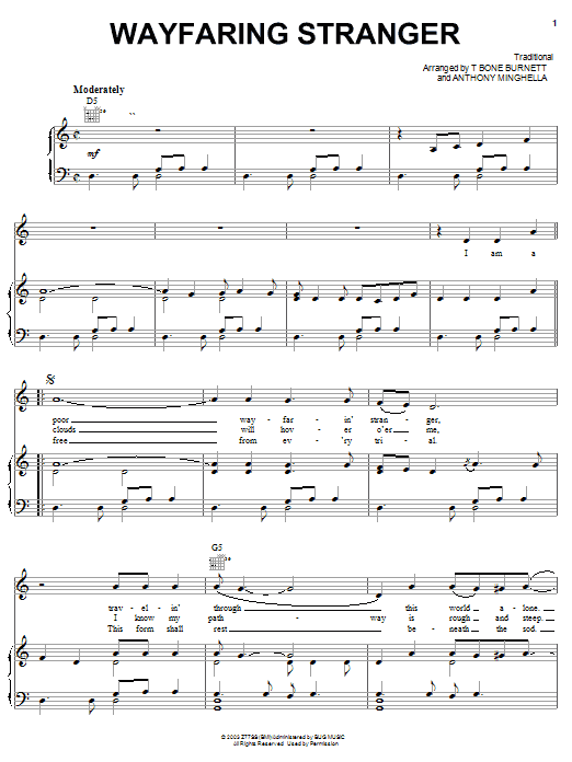 Jack White Wayfaring Stranger Sheet Music Notes & Chords for Piano, Vocal & Guitar (Right-Hand Melody) - Download or Print PDF