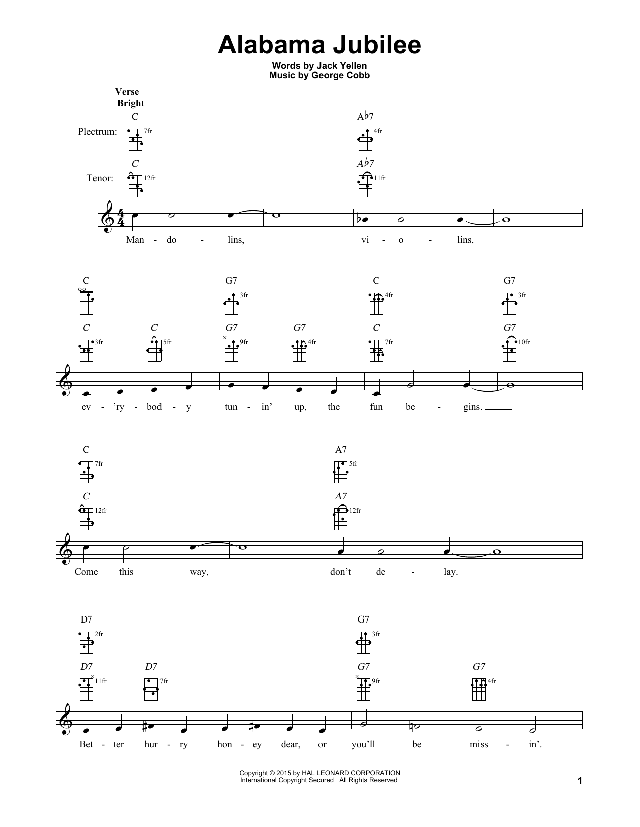 Jack Yellen Alabama Jubilee Sheet Music Notes & Chords for Banjo - Download or Print PDF