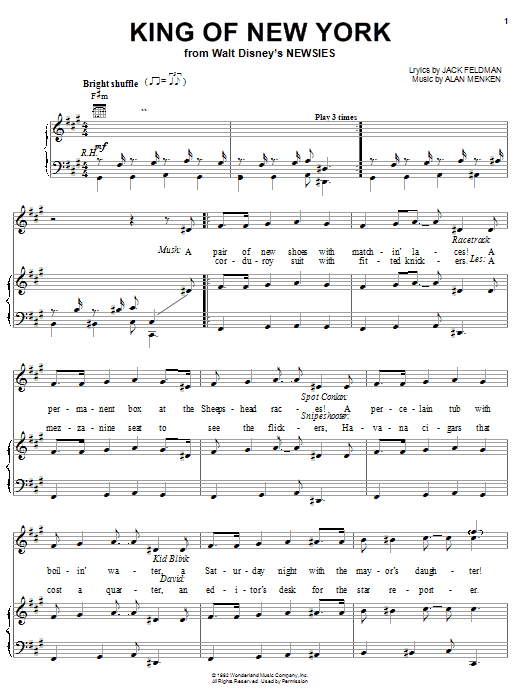 Preview Jack Feldman King Of New York Children sheet music, notes and chords for Piano, Vocal & Guitar (Right-Hand Melody), SKU: 22633 King Of New York sheet music