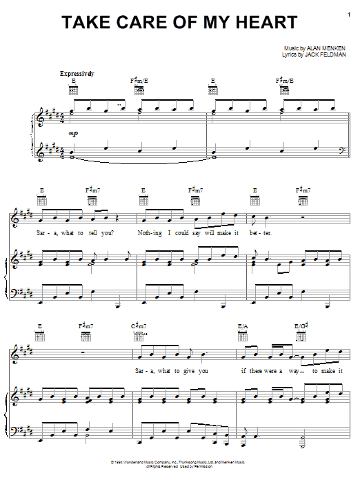 Preview Jack Feldman Take Care Of My Heart Children sheet music, notes and chords for Piano, Vocal & Guitar (Right-Hand Melody), SKU: 22458 Take Care Of My Heart sheet music