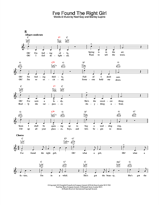 Preview Jack Jackson I've Found The Right Girl Jazz sheet music, notes and chords for Melody Line, Lyrics & Chords, SKU: 25408 I've Found The Right Girl sheet music