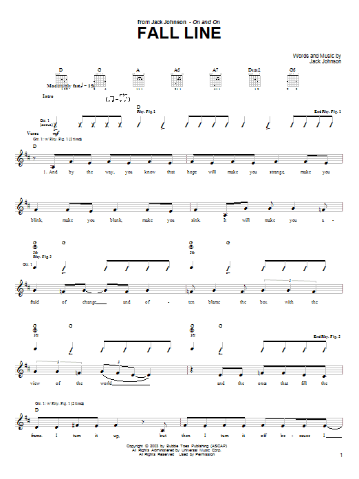 Preview Jack Johnson Fall Line Pop sheet music, notes and chords for Easy Piano, SKU: 70254 Fall Line sheet music