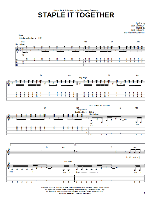 Preview Jack Johnson Staple It Together Rock sheet music, notes and chords for Easy Piano, SKU: 70241 Staple It Together sheet music