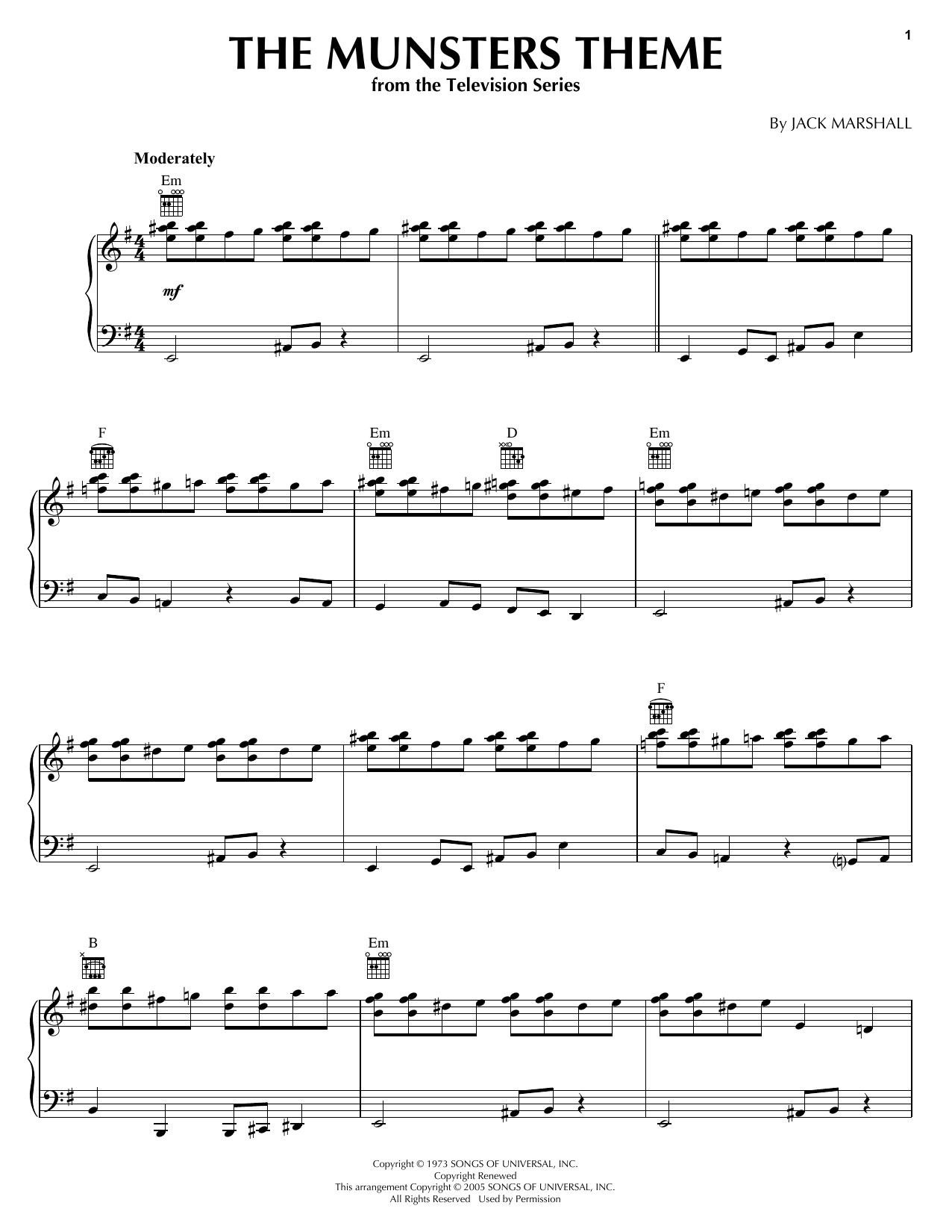 Preview Jack Marshall The Munsters Film and TV sheet music, notes and chords for Piano, SKU: 33022 The Munsters sheet music