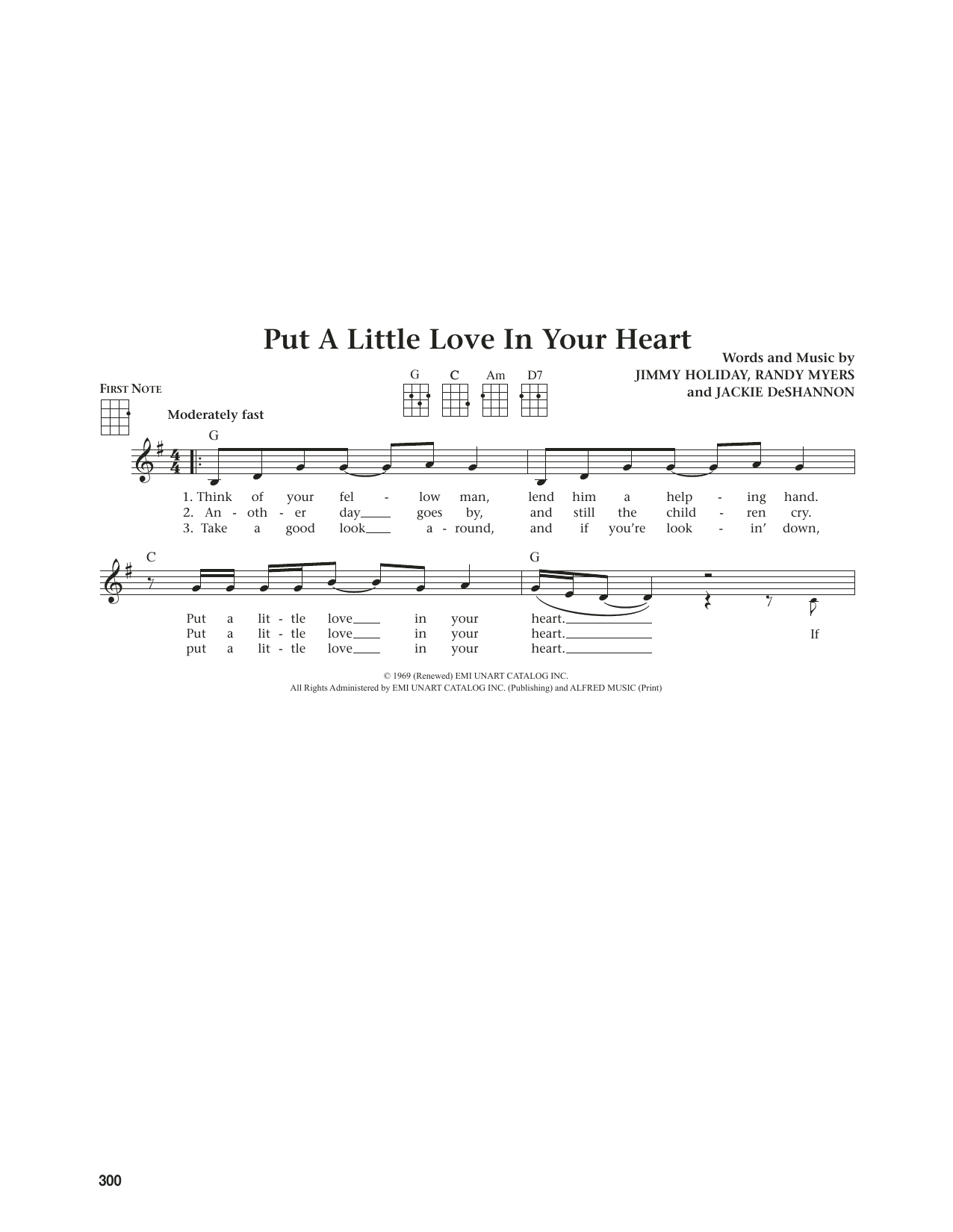 Jackie DeShannon Put A Little Love In Your Heart (from The Daily Ukulele) (arr. Jim Beloff) Sheet Music Notes & Chords for Ukulele - Download or Print PDF