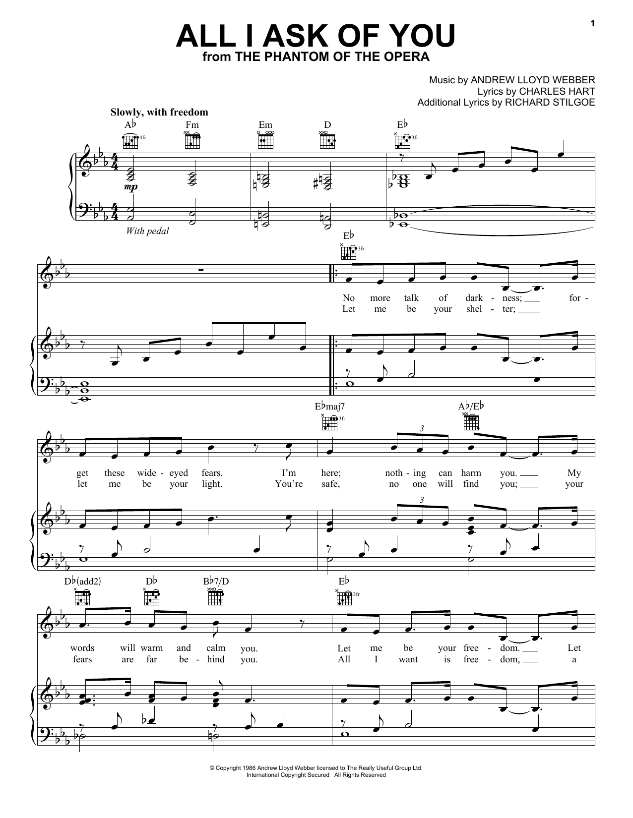 Jackie Evancho All I Ask Of You (from The Phantom Of The Opera) Sheet Music Notes & Chords for Piano, Vocal & Guitar (Right-Hand Melody) - Download or Print PDF