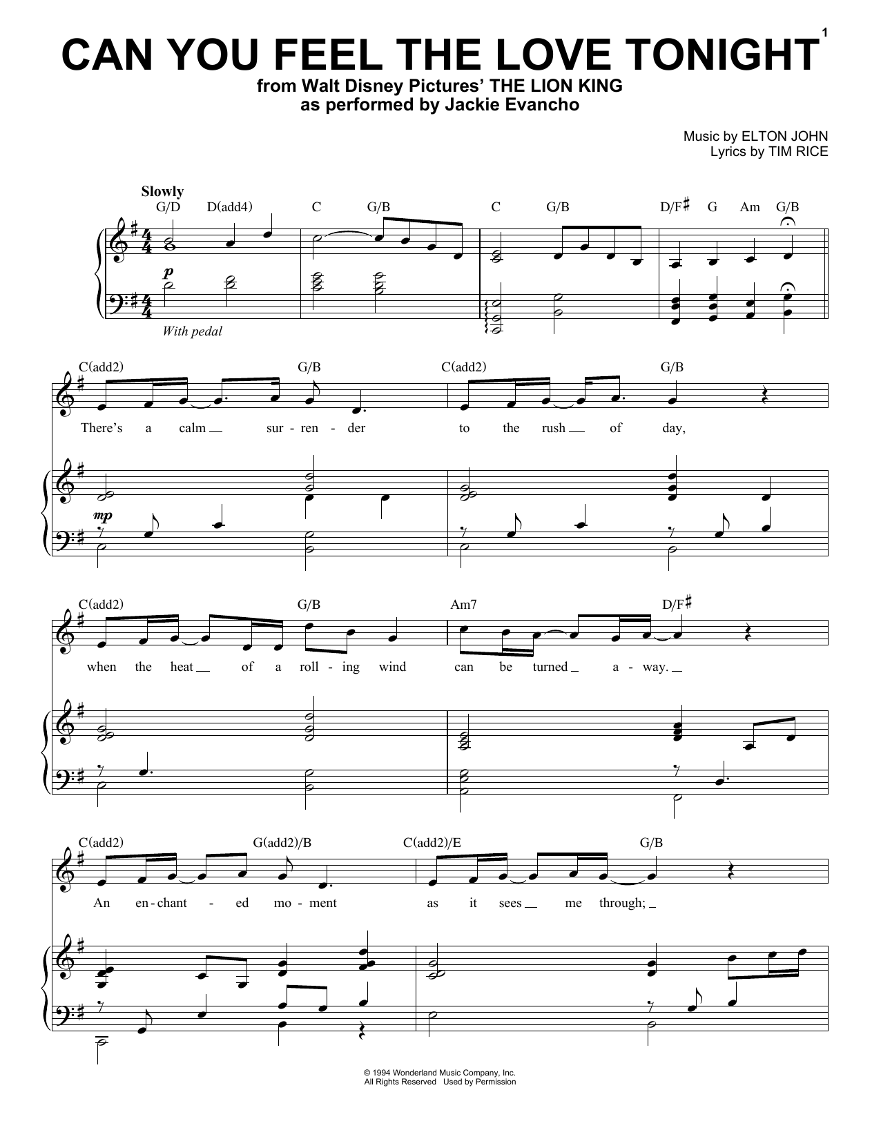 Jackie Evancho Can You Feel The Love Tonight (from The Lion King) Sheet Music Notes & Chords for Piano & Vocal - Download or Print PDF