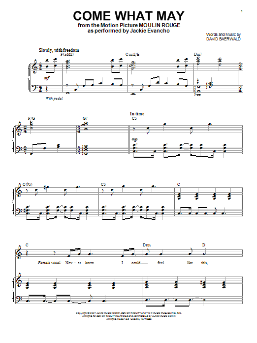 Jackie Evancho Come What May Sheet Music Notes & Chords for Piano & Vocal - Download or Print PDF
