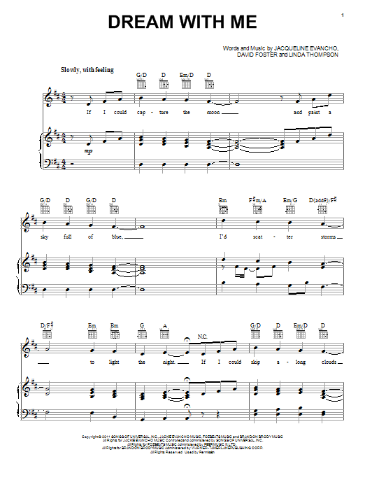 Jackie Evancho Dream With Me Sheet Music Notes & Chords for Piano, Vocal & Guitar (Right-Hand Melody) - Download or Print PDF