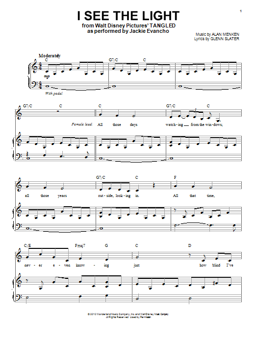 Jackie Evancho I See The Light (from Disney's Tangled) Sheet Music Notes & Chords for Piano & Vocal - Download or Print PDF