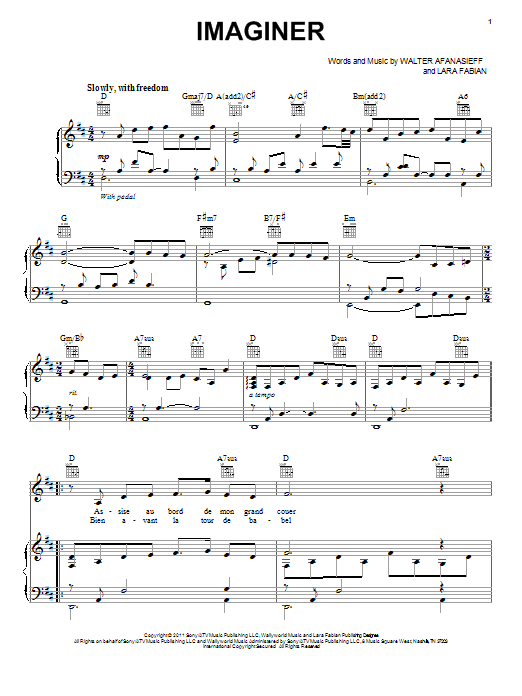 Jackie Evancho Imaginer Sheet Music Notes & Chords for Piano, Vocal & Guitar (Right-Hand Melody) - Download or Print PDF