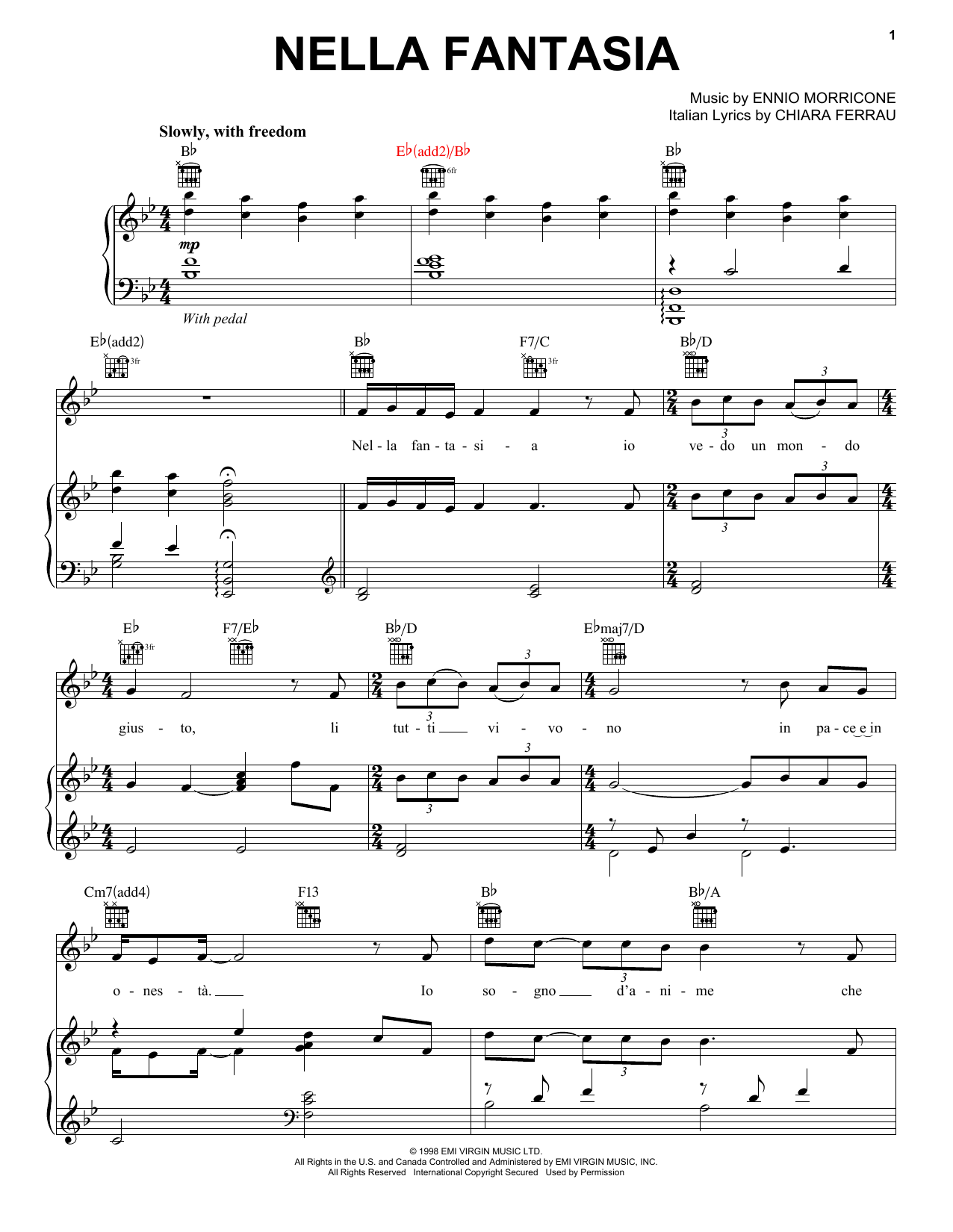 Jackie Evancho Nella Fantasia Sheet Music Notes & Chords for Piano, Vocal & Guitar (Right-Hand Melody) - Download or Print PDF