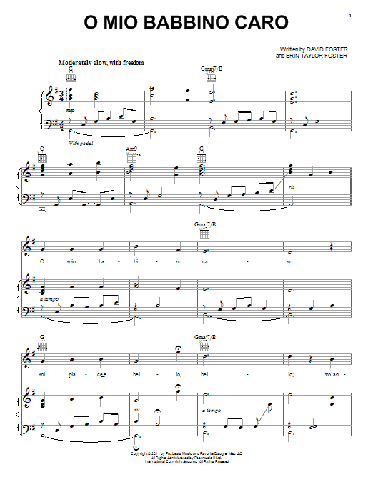 Jackie Evancho O Mio Babbino Caro Sheet Music Notes & Chords for Piano, Vocal & Guitar (Right-Hand Melody) - Download or Print PDF