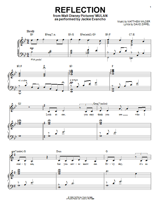 Jackie Evancho Reflection (Pop Version) (from Mulan) Sheet Music Notes & Chords for Piano & Vocal - Download or Print PDF