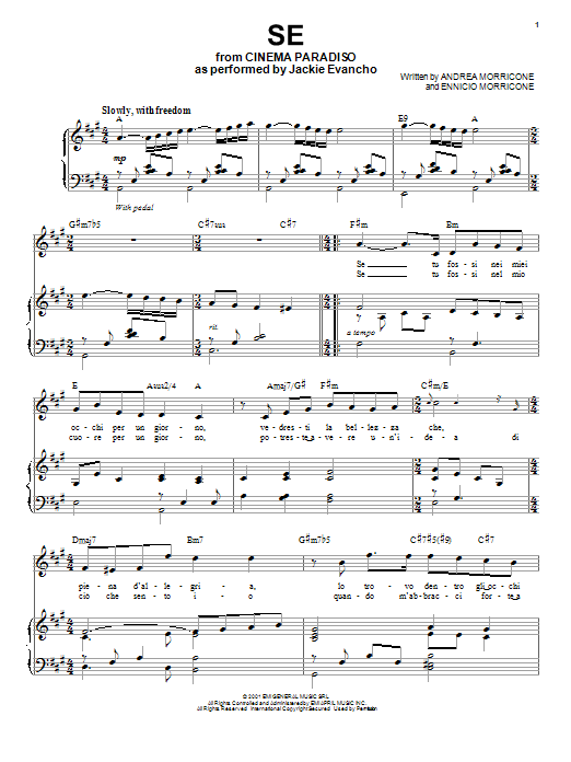Jackie Evancho Se Sheet Music Notes & Chords for Piano & Vocal - Download or Print PDF
