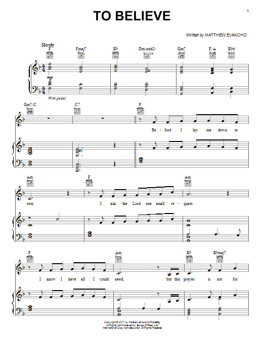 Jackie Evancho To Believe Sheet Music Notes & Chords for Piano, Vocal & Guitar (Right-Hand Melody) - Download or Print PDF