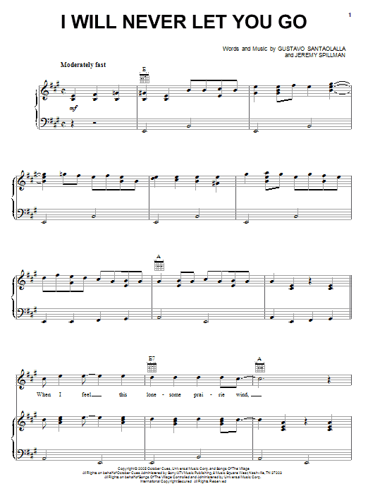 Jackie Greene I Will Never Let You Go Sheet Music Notes & Chords for Piano, Vocal & Guitar (Right-Hand Melody) - Download or Print PDF