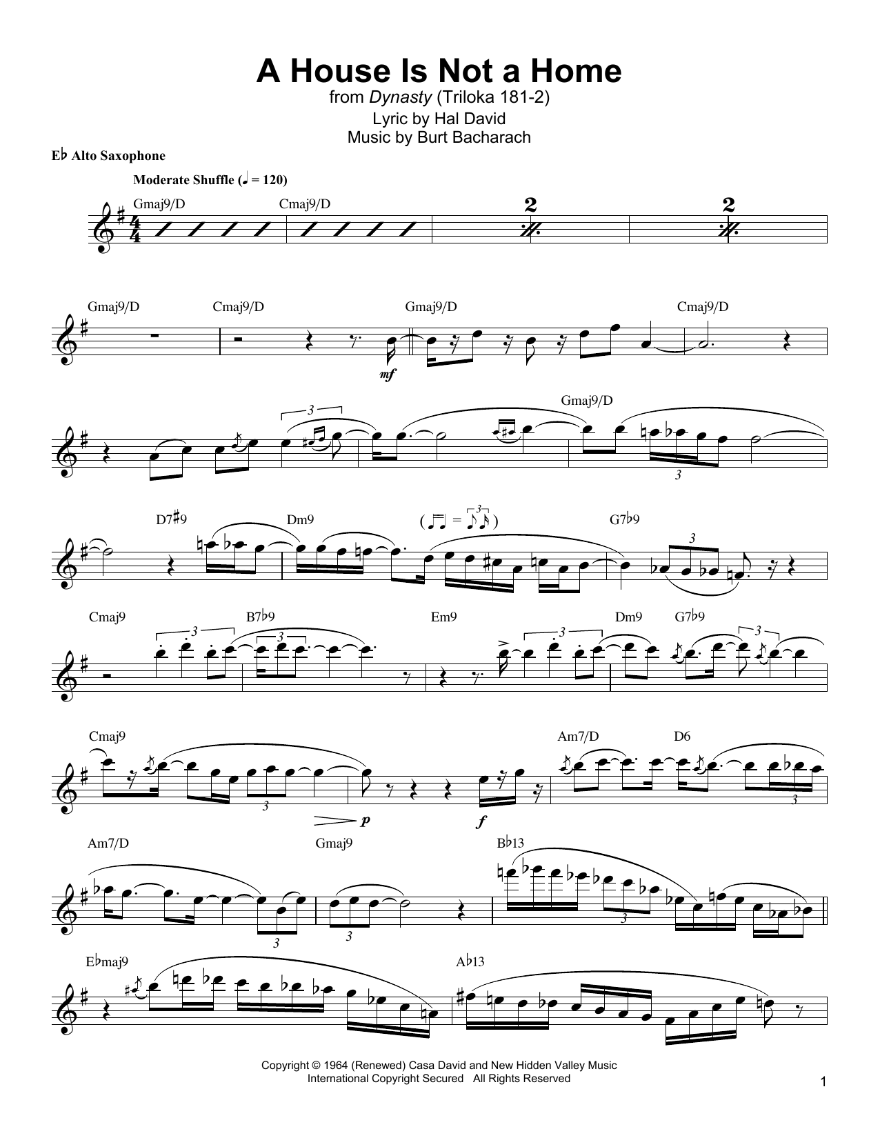 Jackie McLean A House Is Not A Home Sheet Music Notes & Chords for Alto Sax Transcription - Download or Print PDF