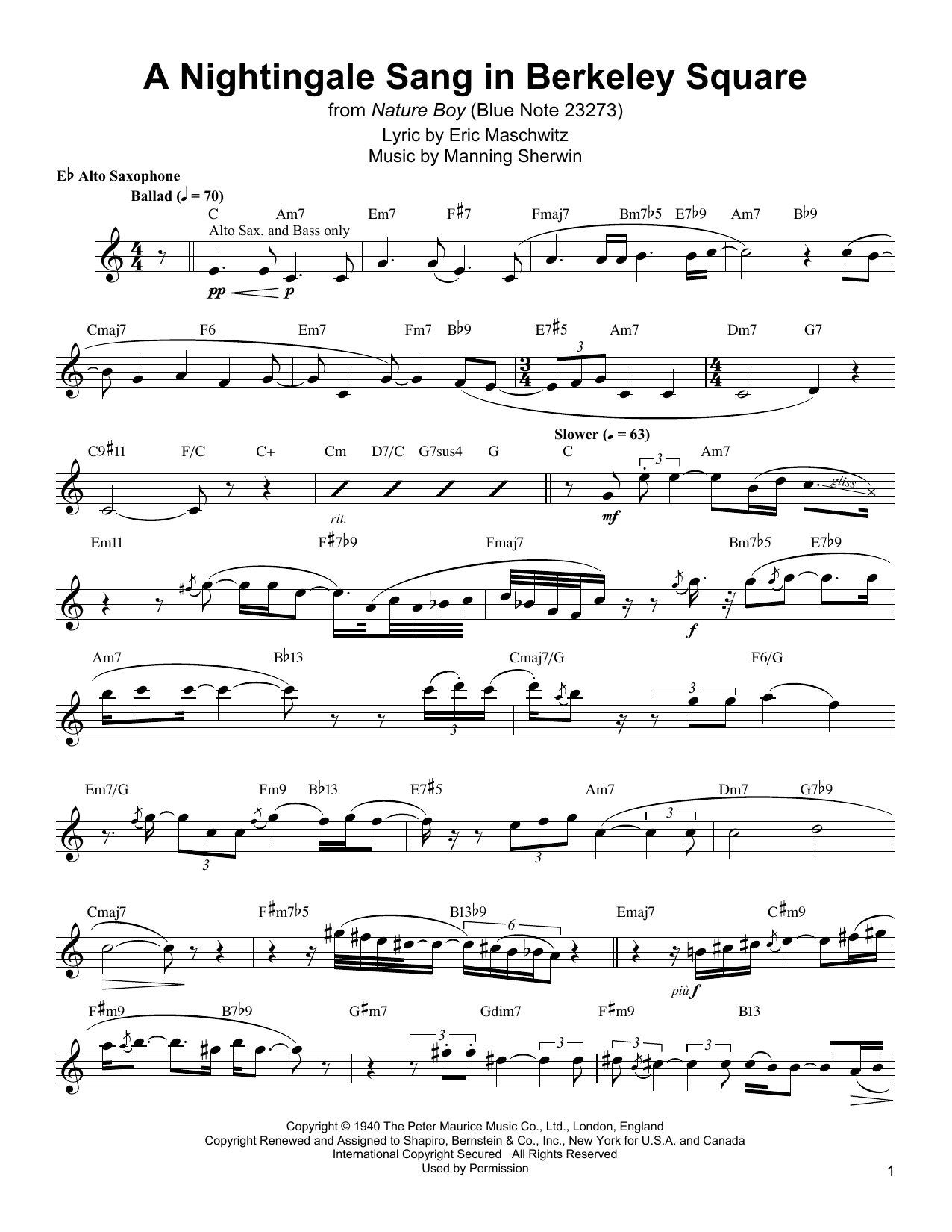 Jackie McLean A Nightingale Sang In Berkeley Square Sheet Music Notes & Chords for Alto Sax Transcription - Download or Print PDF