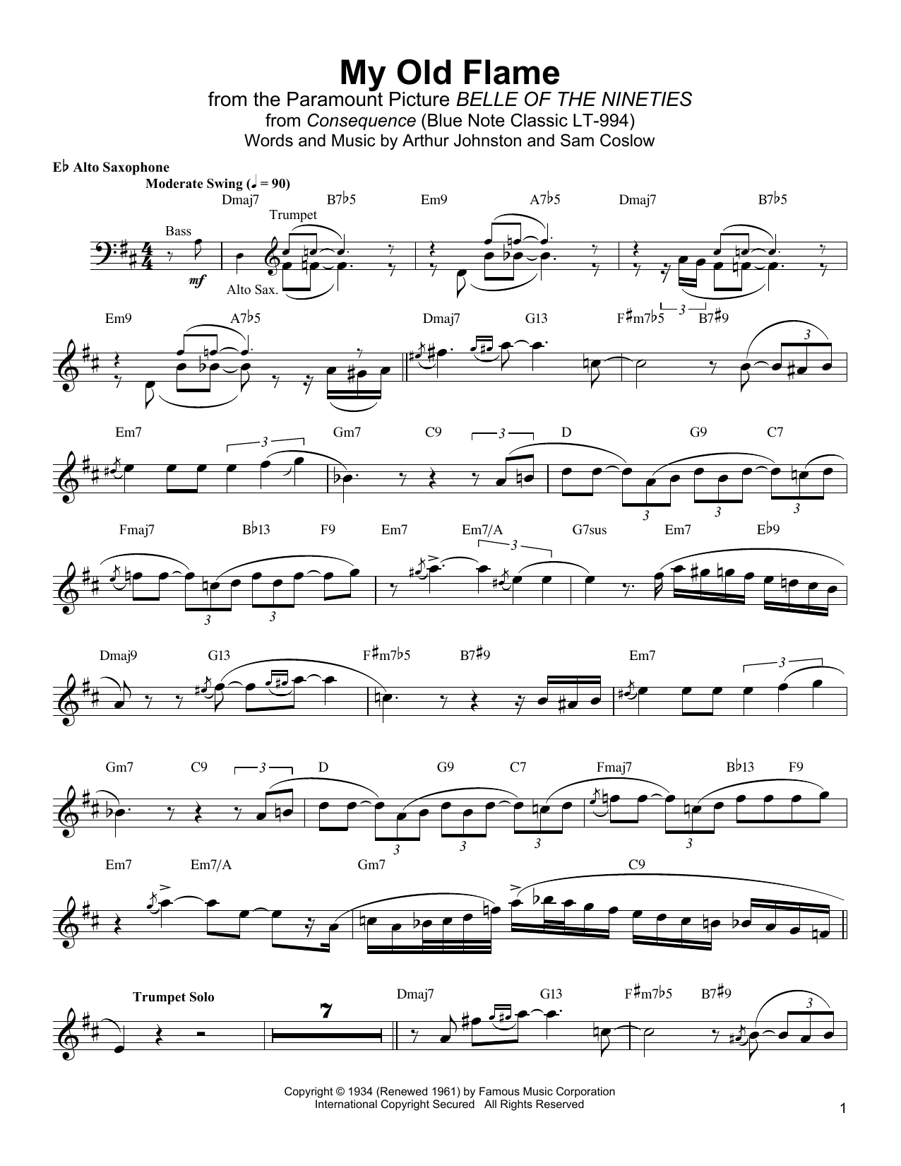 Jackie McLean My Old Flame Sheet Music Notes & Chords for Alto Sax Transcription - Download or Print PDF