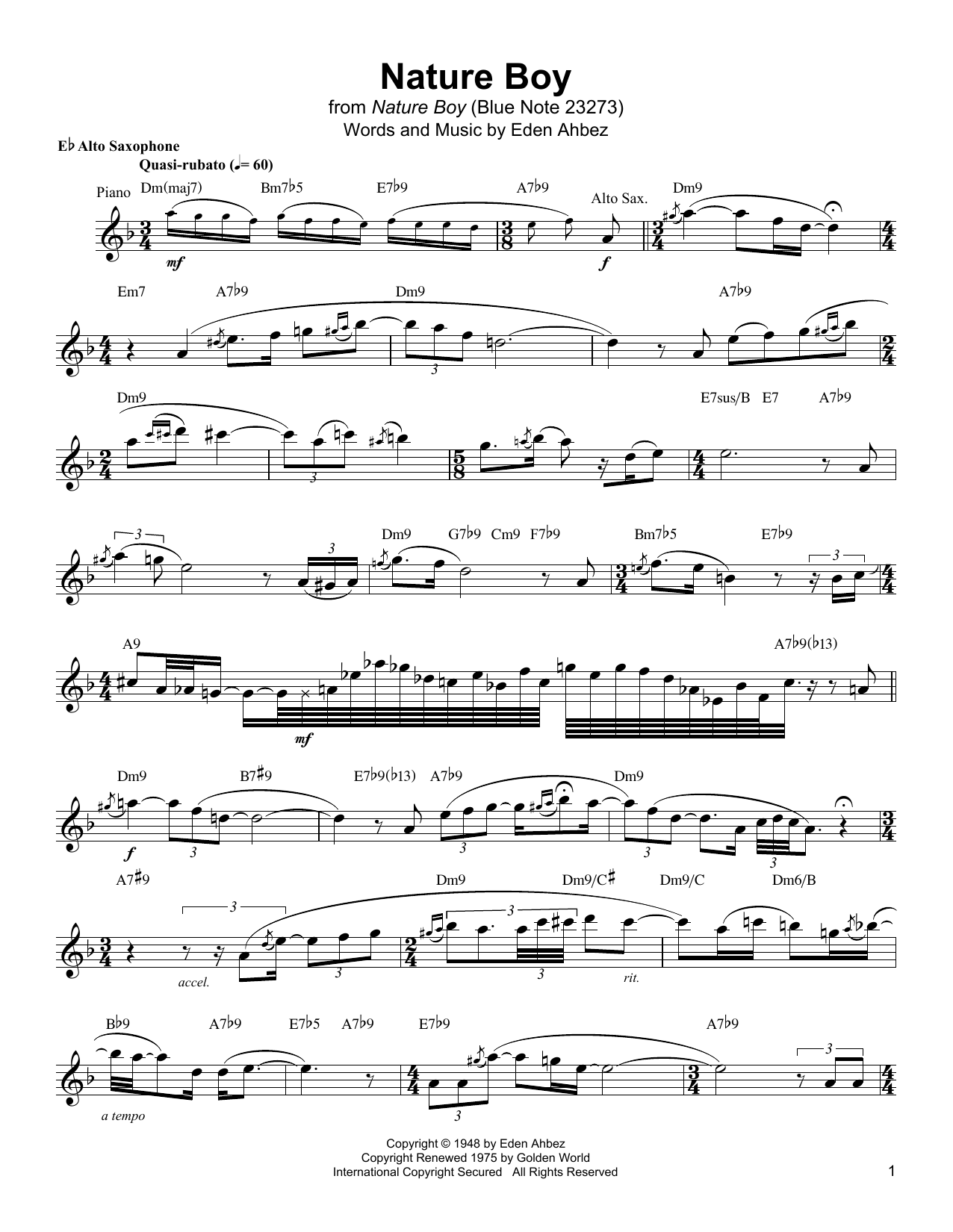 Jackie McLean Nature Boy Sheet Music Notes & Chords for Alto Sax Transcription - Download or Print PDF