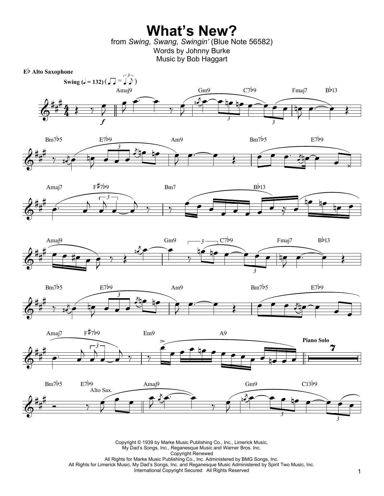 Jackie McLean What's New? Sheet Music Notes & Chords for Alto Sax Transcription - Download or Print PDF
