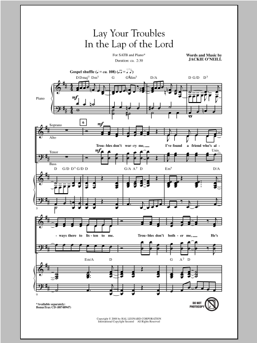 Jackie O'Neill Lay Your Troubles In The Lap Of The Lord Sheet Music Notes & Chords for SATB - Download or Print PDF