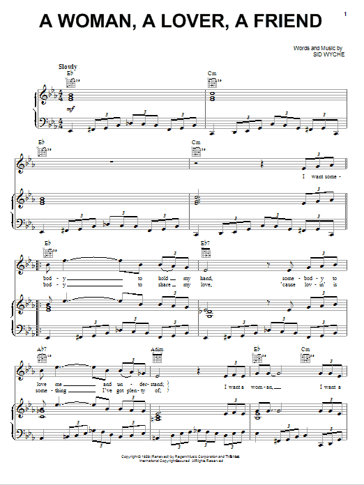 Jackie Wilson A Woman, A Lover, A Friend Sheet Music Notes & Chords for Piano, Vocal & Guitar (Right-Hand Melody) - Download or Print PDF