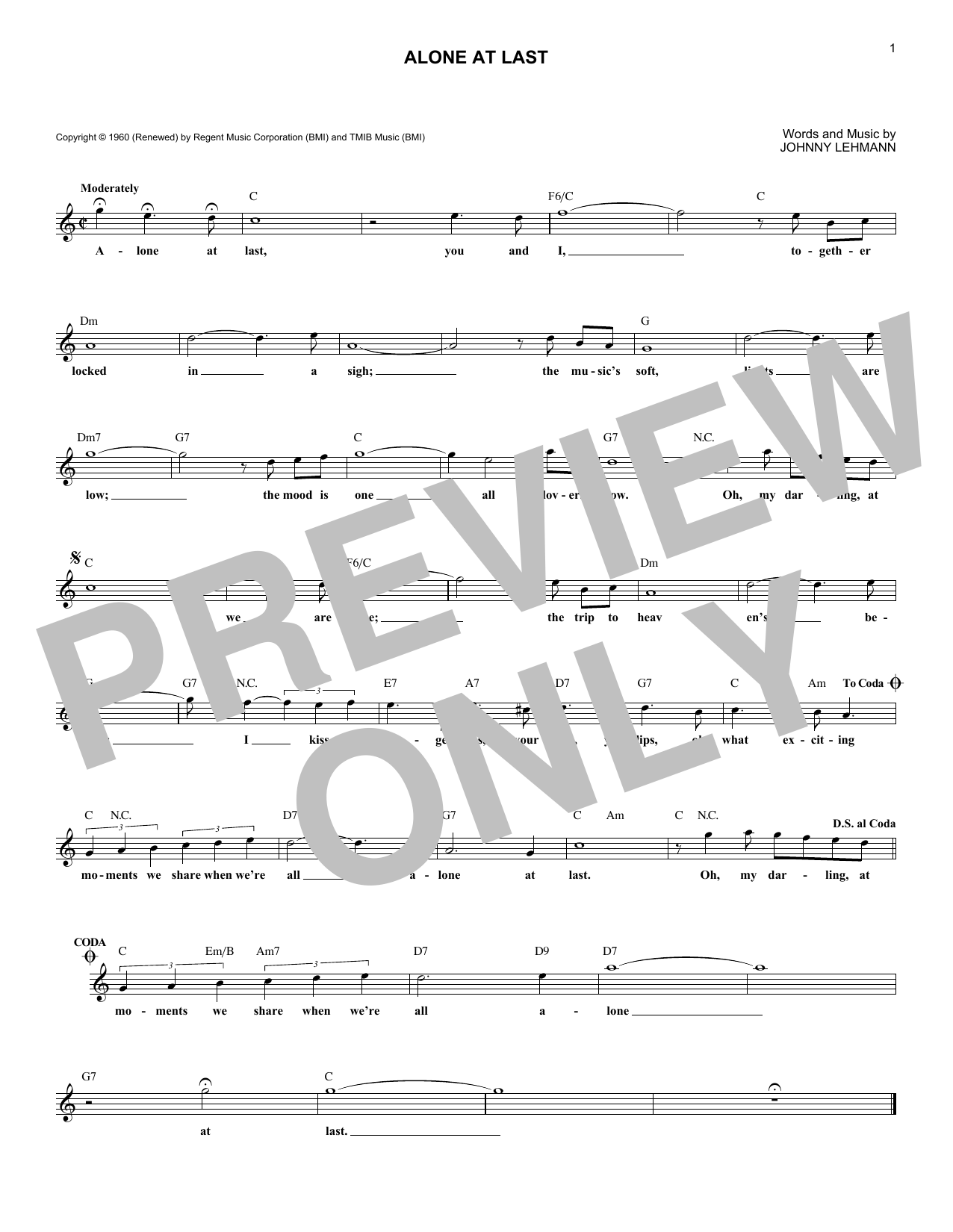 Jackie Wilson Alone At Last Sheet Music Notes & Chords for Melody Line, Lyrics & Chords - Download or Print PDF