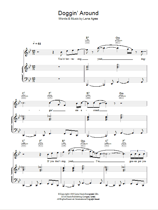 Jackie Wilson Doggin' Around Sheet Music Notes & Chords for Piano, Vocal & Guitar - Download or Print PDF