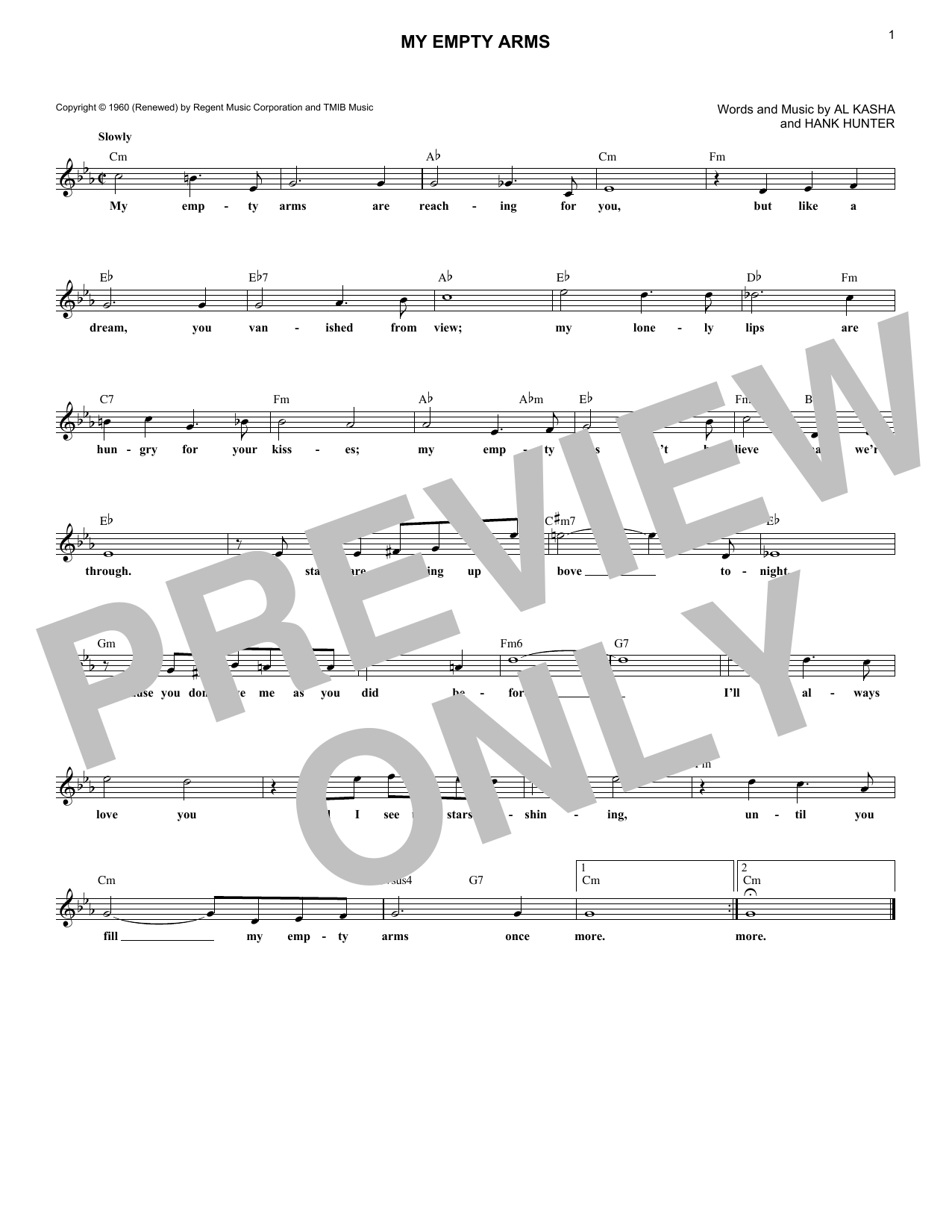 Jackie Wilson My Empty Arms Sheet Music Notes & Chords for Melody Line, Lyrics & Chords - Download or Print PDF