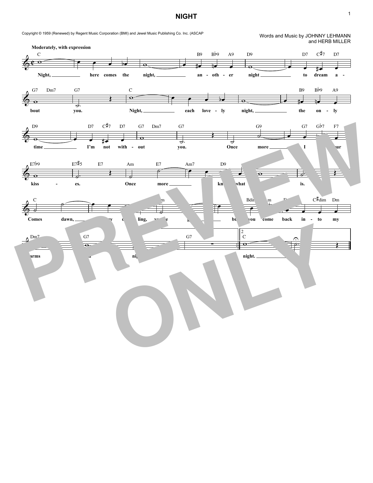 Jackie Wilson Night Sheet Music Notes & Chords for Melody Line, Lyrics & Chords - Download or Print PDF