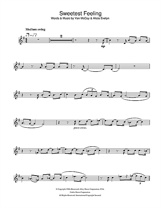 Preview Jackie Wilson I Get The Sweetest Feeling Soul sheet music, notes and chords for Alto Saxophone, SKU: 32942 I Get The Sweetest Feeling sheet music