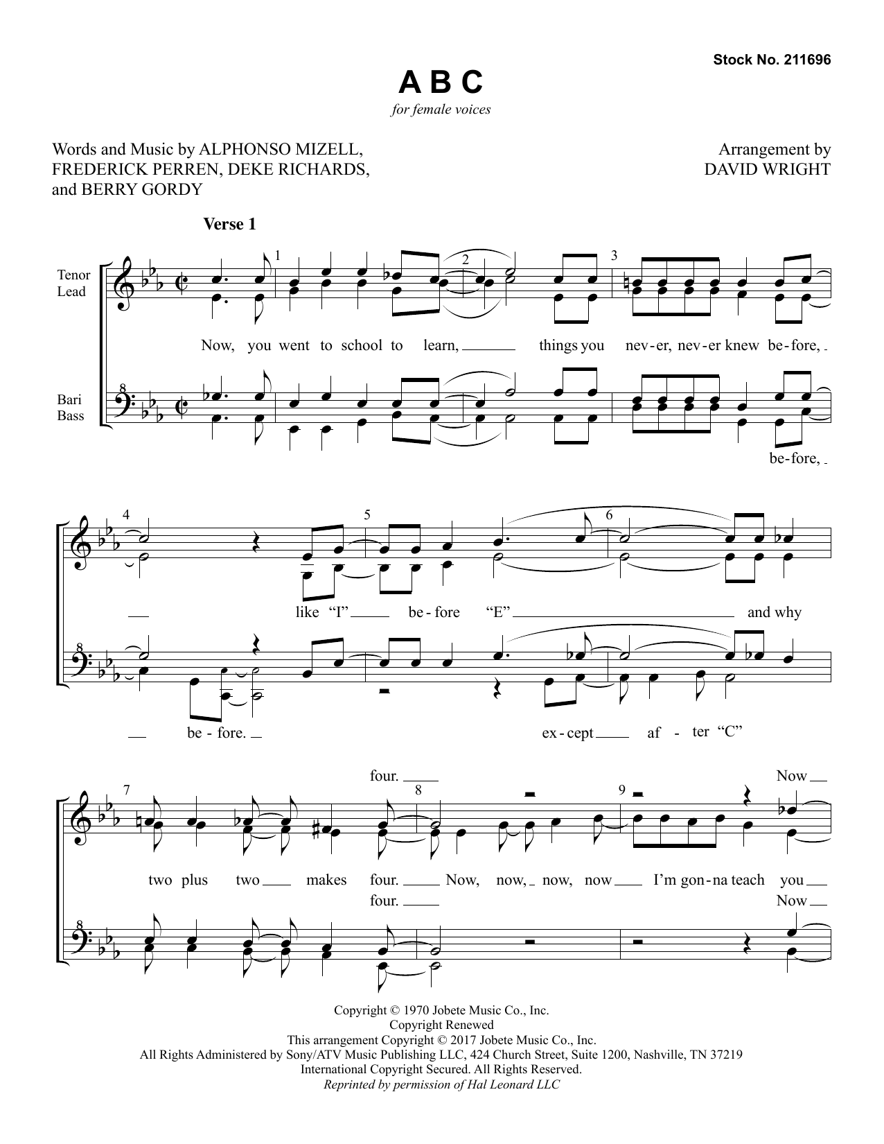 Jackson 5 ABC (arr. David Wright) Sheet Music Notes & Chords for TTBB Choir - Download or Print PDF