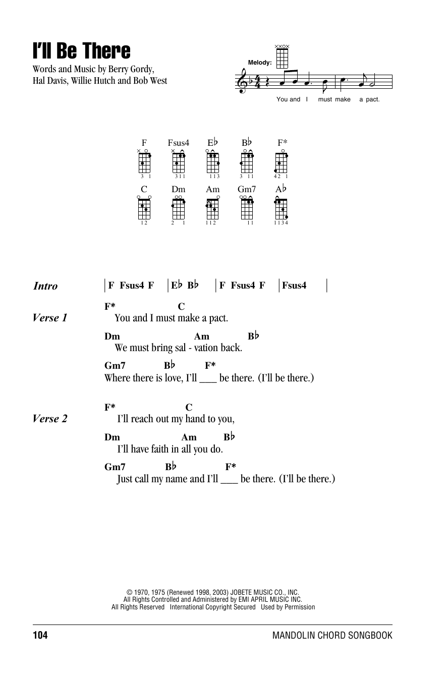 Jackson 5 I'll Be There Sheet Music Notes & Chords for Mandolin - Download or Print PDF