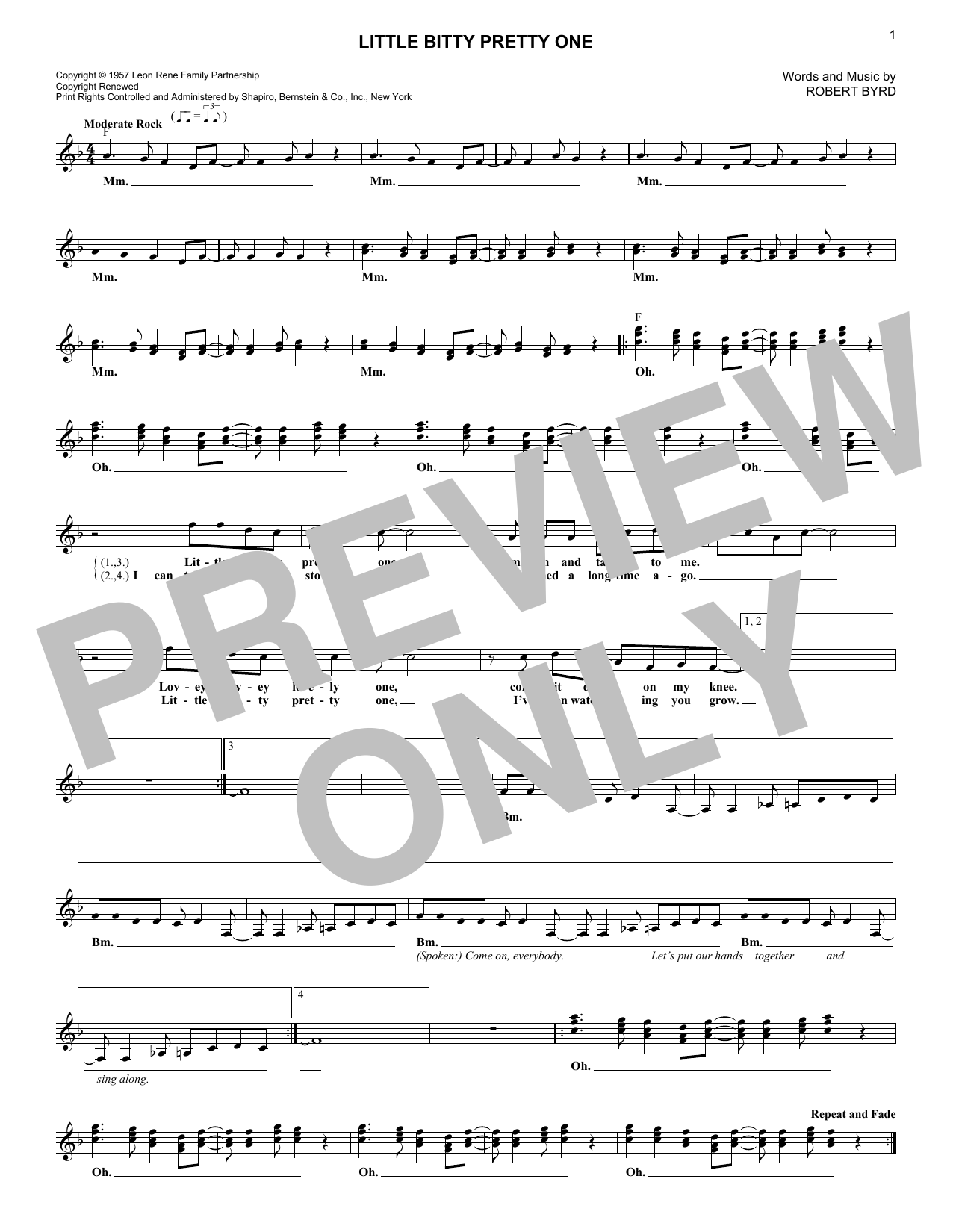 Jackson 5 Little Bitty Pretty One Sheet Music Notes & Chords for Melody Line, Lyrics & Chords - Download or Print PDF