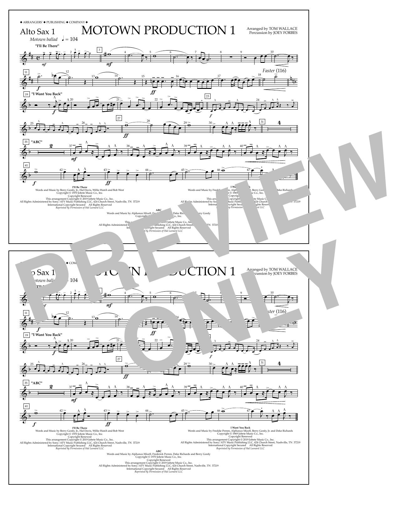 Jackson 5 Motown Production 1(arr. Tom Wallace) - Alto Sax 1 Sheet Music Notes & Chords for Marching Band - Download or Print PDF