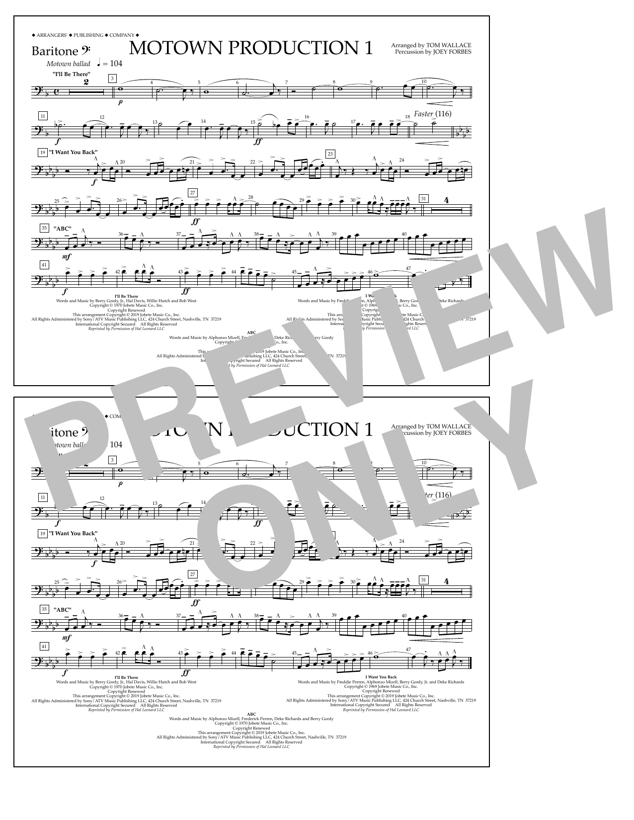 Jackson 5 Motown Production 1(arr. Tom Wallace) - Baritone B.C. Sheet Music Notes & Chords for Marching Band - Download or Print PDF