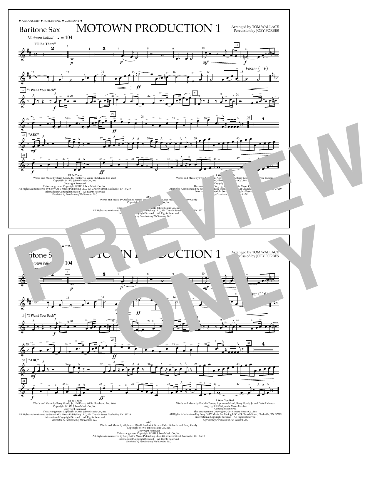 Jackson 5 Motown Production 1(arr. Tom Wallace) - Baritone Sax Sheet Music Notes & Chords for Marching Band - Download or Print PDF