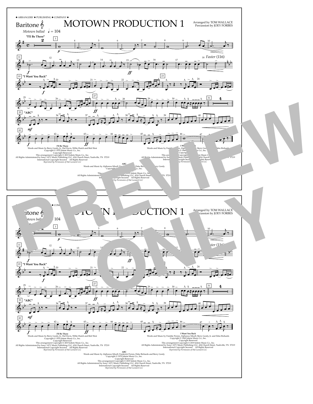 Jackson 5 Motown Production 1(arr. Tom Wallace) - Baritone T.C. Sheet Music Notes & Chords for Marching Band - Download or Print PDF